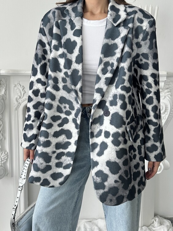 Luna Leopar Ceket - Gri - 5