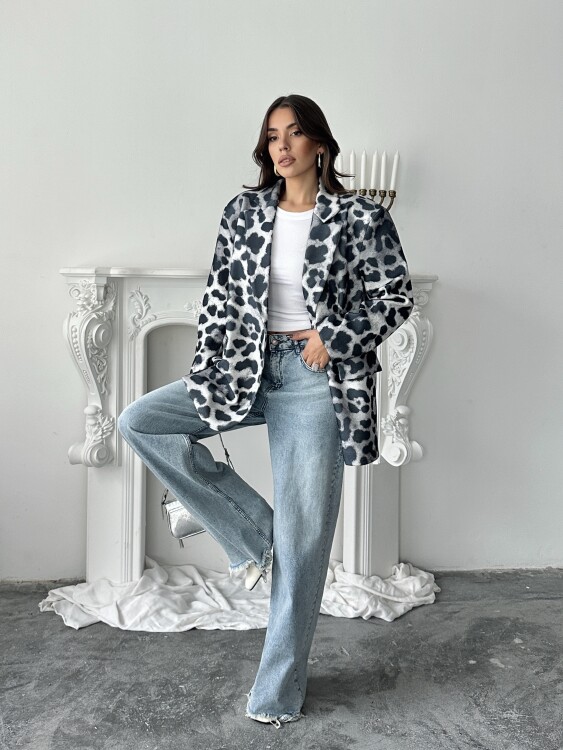 Luna Leopar Ceket - Gri - 1