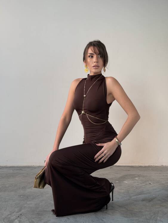 Luy Maxi Elbise - Acı Kahve - 6