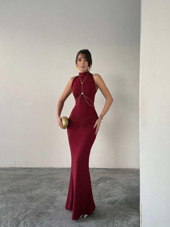 Luy Maxi Elbise - Bordo - 1