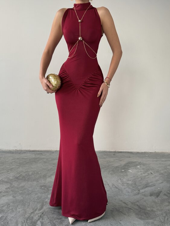 Luy Maxi Elbise - Bordo - 4