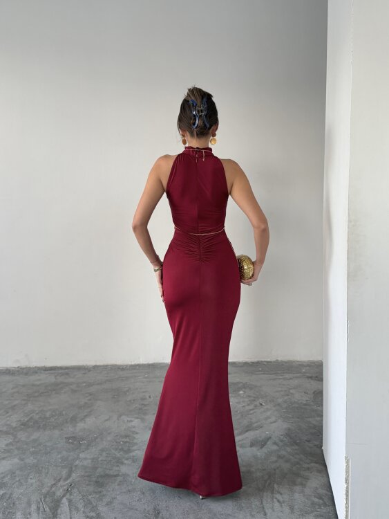 Luy Maxi Elbise - Bordo - 5