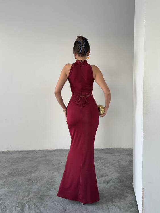 Luy Maxi Elbise - Bordo - 5