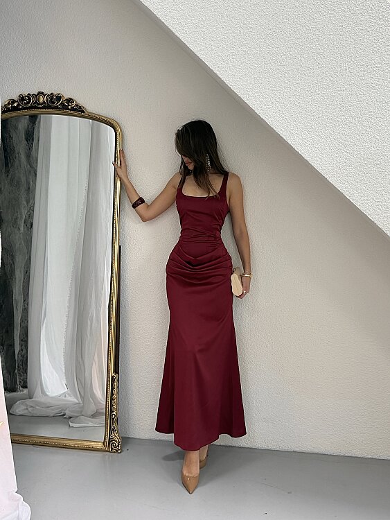 Maeve Maxi Elbise - Bordo - 3