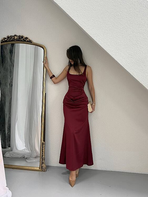 Maeve Maxi Elbise - Bordo - 3