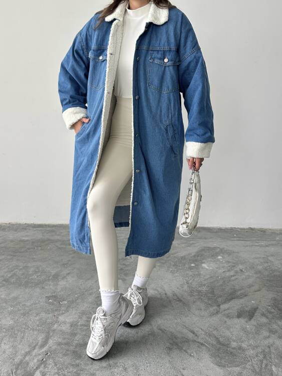 Magdalena İçi Peluş Kaban - Denim - 6