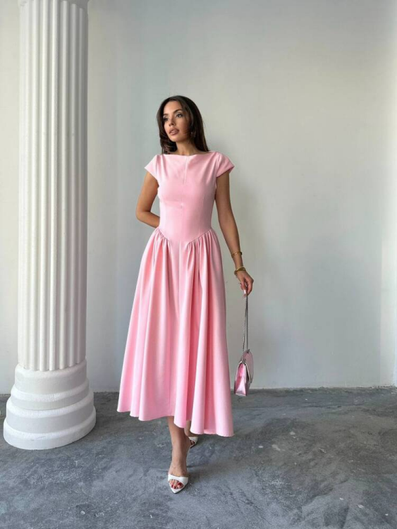 Magnolia Sırt Dekolteli Midi Elbise - Pembe - 1