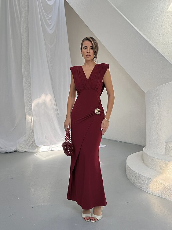 MARY Maxi Elbise - Bordo - 1