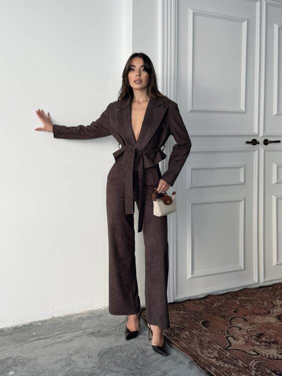 Mila Ceket Pantolon Takım - Kahverengi - 2