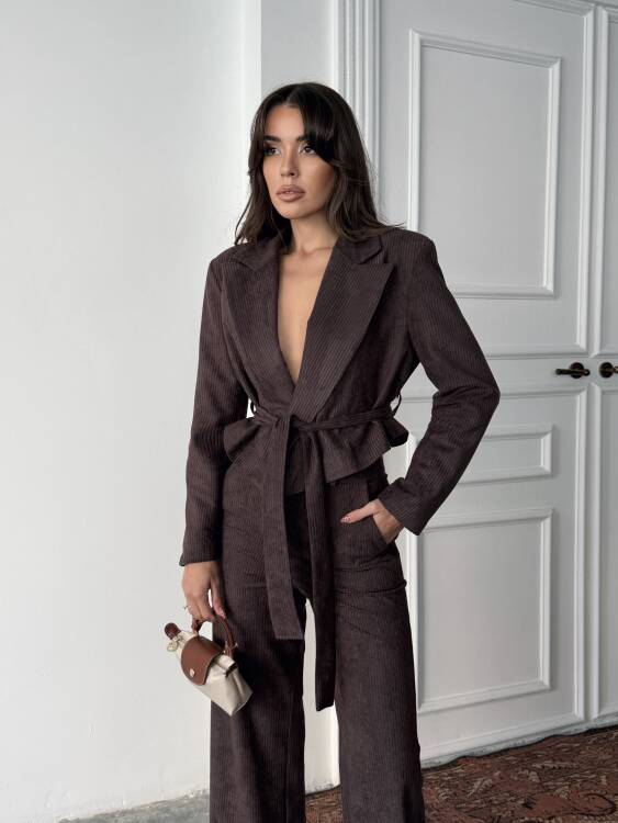 Mila Ceket Pantolon Takım - Kahverengi - 3