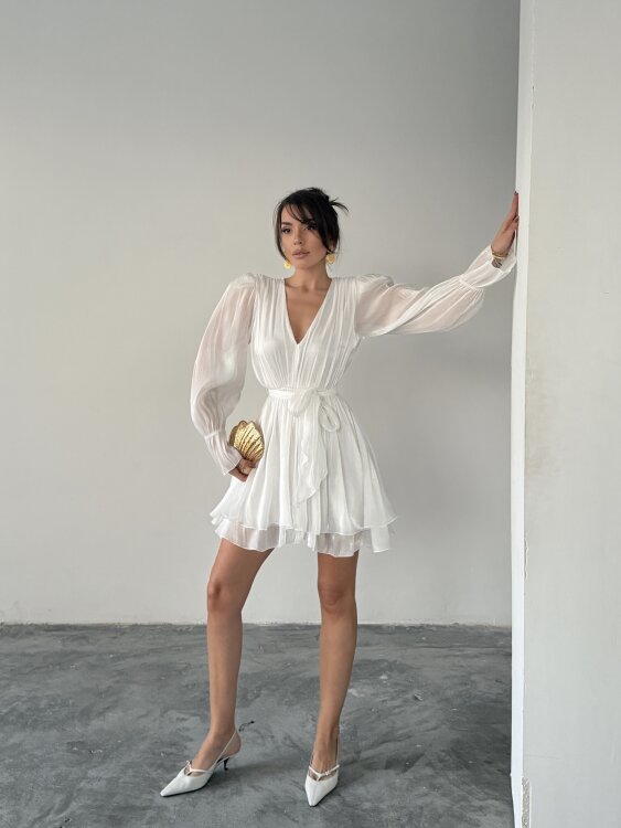 Mirelle Mini Elbise - Beyaz - 1