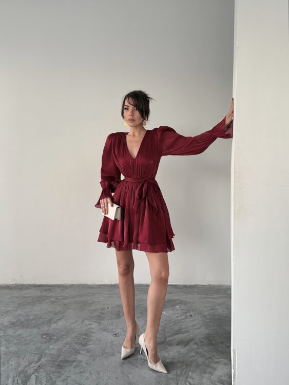 Mirelle Mini Elbise - Bordo - 1