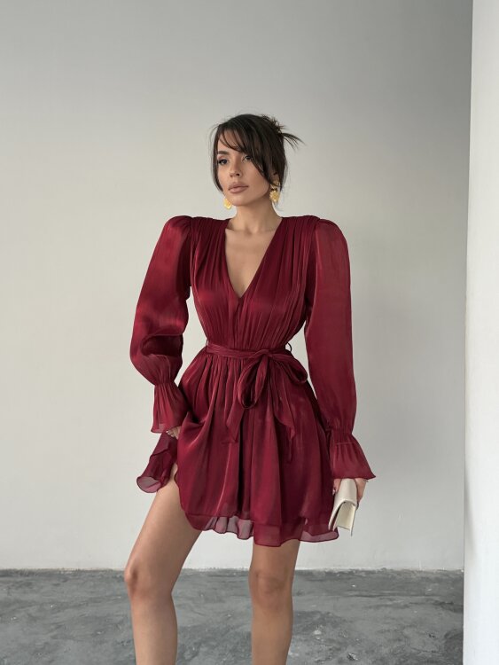 Mirelle Mini Elbise - Bordo - 2