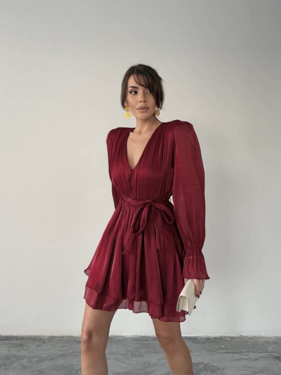 Mirelle Mini Elbise - Bordo - 4