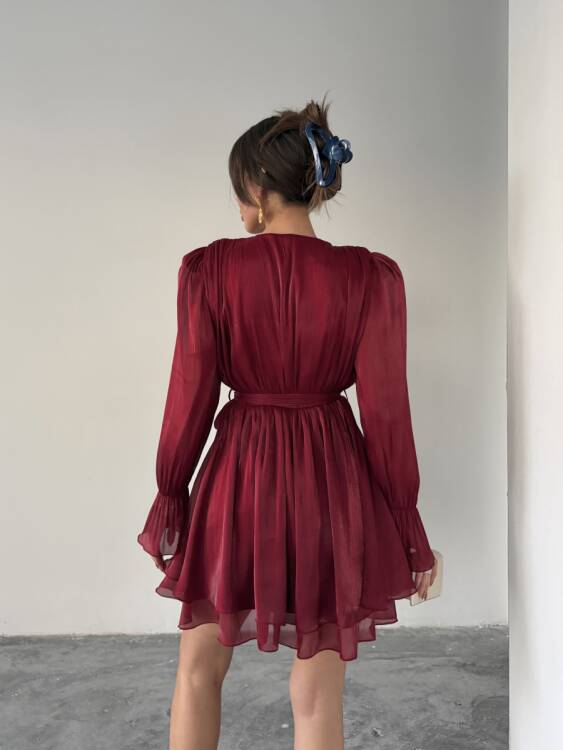 Mirelle Mini Elbise - Bordo - 5