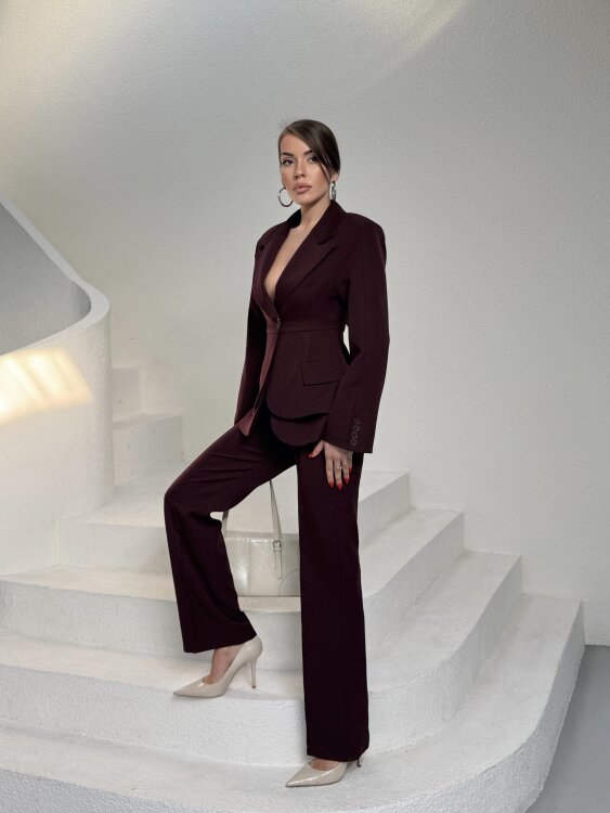 Mono Ceket Pantolon Takım - Bordo - 5