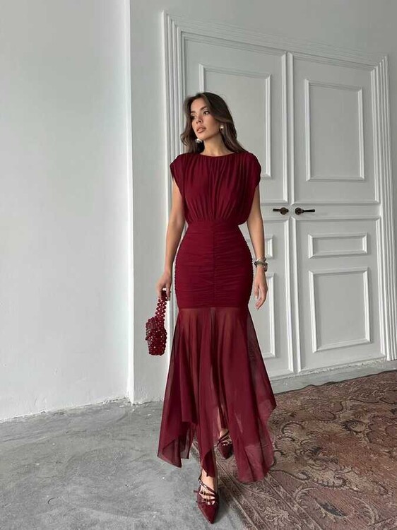 Nare Elbise- Bordo - 1