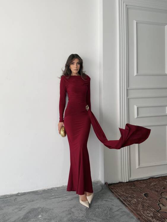 Nova Maxi Elbise - Bordo - 3