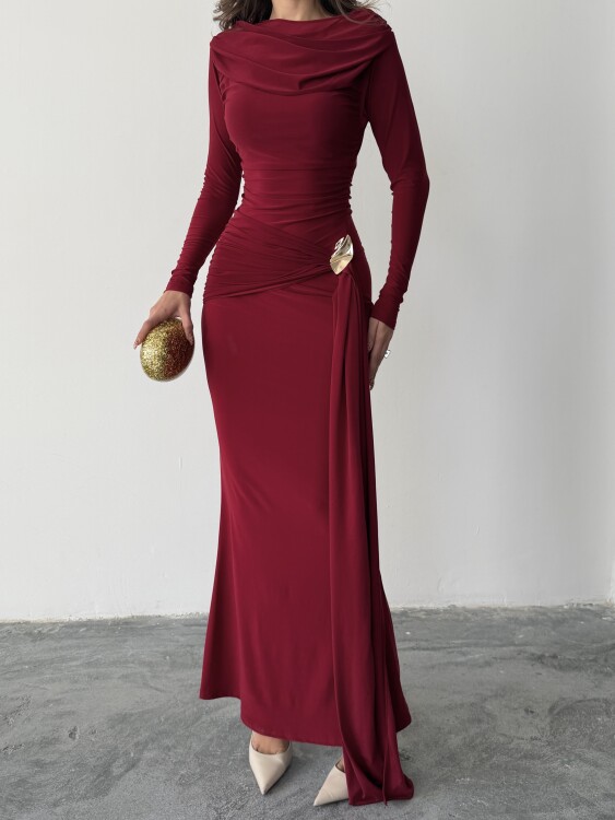 Nova Maxi Elbise - Bordo - 4