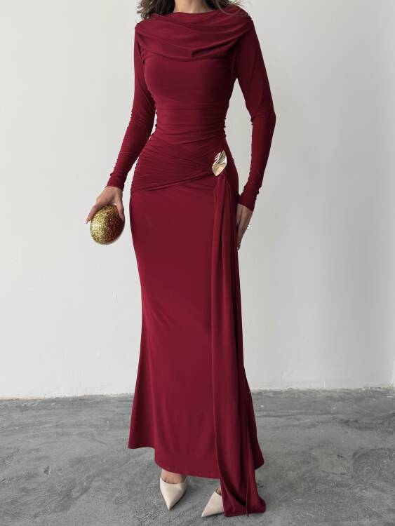 Nova Maxi Elbise - Bordo - 4
