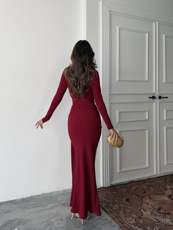Nova Maxi Elbise - Bordo - 5