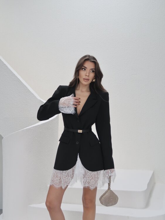 Odette Tül Detaylı Ceket Elbise - Siyah - 3