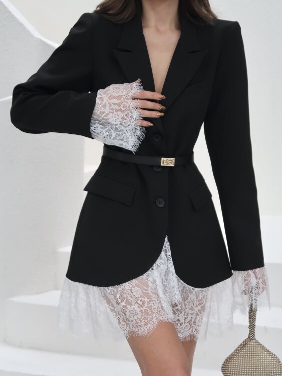 Odette Tül Detaylı Ceket Elbise - Siyah - 5