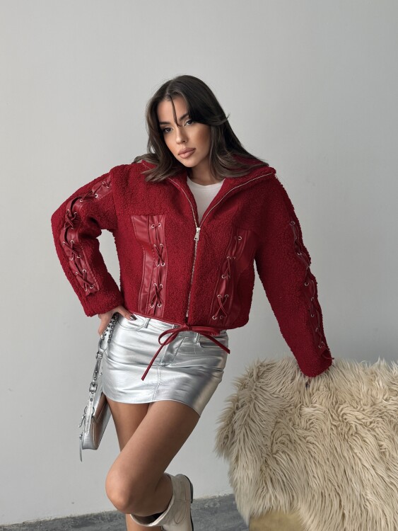 Prand Peluş Ceket - Bordo - 4