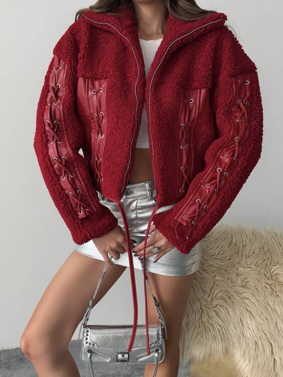 Prand Peluş Ceket - Bordo - 6