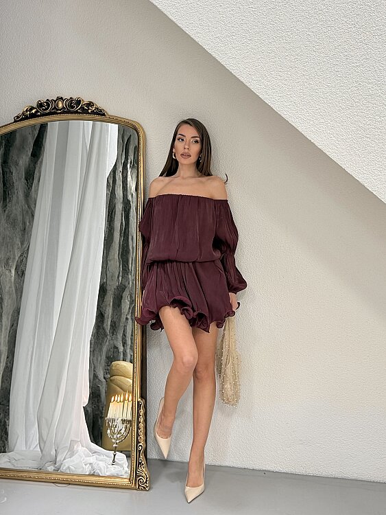 Rella Mini Elbise - Bordo - 1