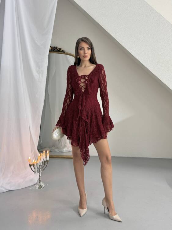 Rio Mini Elbise - Bordo - 1