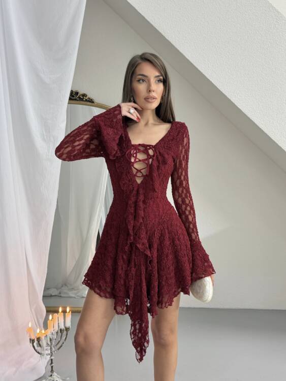 Rio Mini Elbise - Bordo - 5