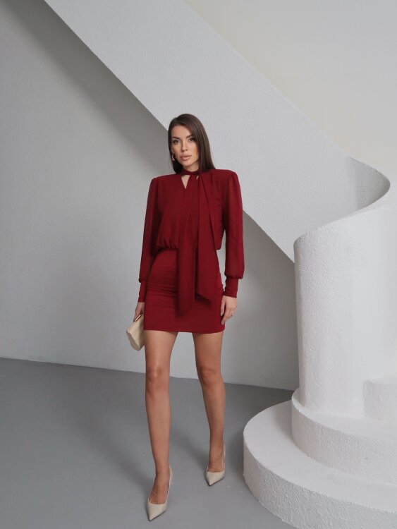 Rosalie Sırt Detaylı Mini Elbise - Bordo - 1