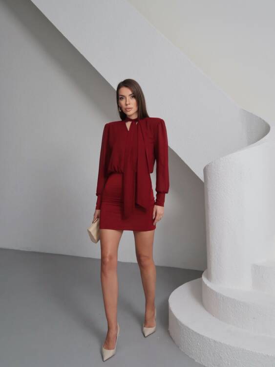 Rosalie Sırt Detaylı Mini Elbise - Bordo - 1