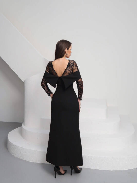 Sandrine Tül Kol Maxi Elbise - Siyah - 2