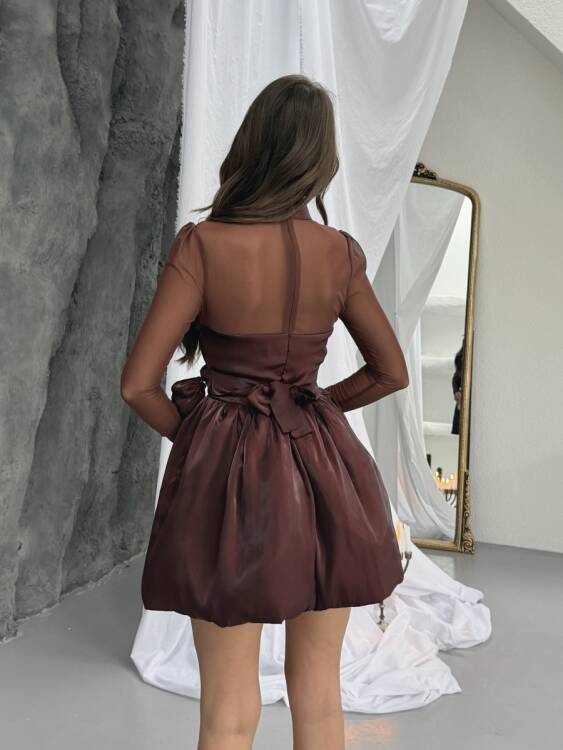 Solange Mini Elbise - Acı Kahve - 6