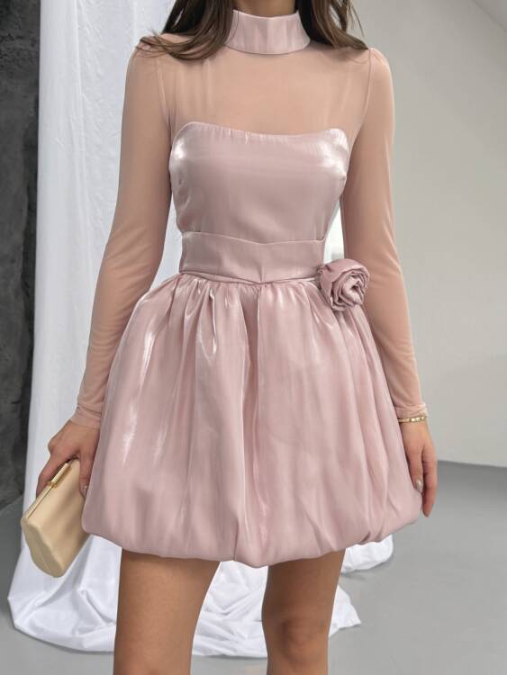 Solange Mini Elbise - Pudra - 5