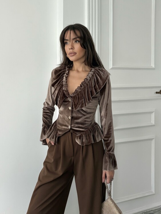 Sorsel Kadife Bluz - Acı Kahve - 2
