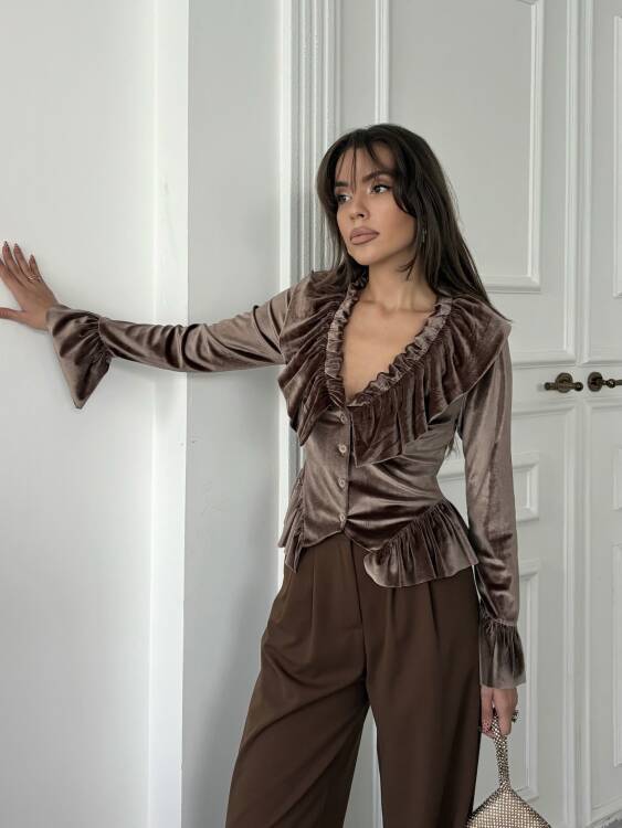 Sorsel Kadife Bluz - Acı Kahve - 3