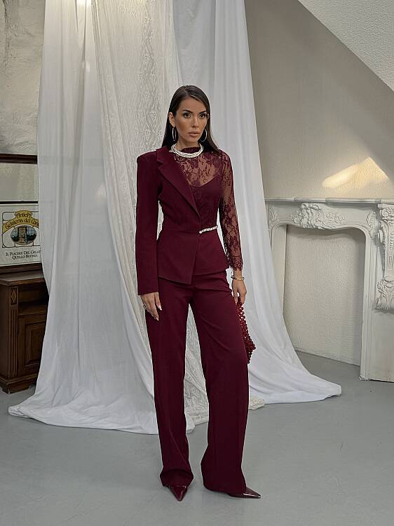 STELLA Dantel Detay Takım - Bordo - 1