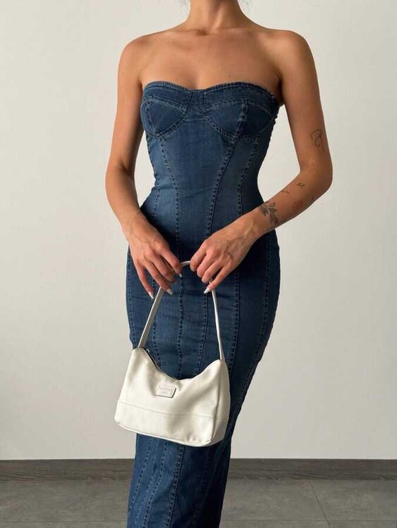 Tetra Denim Elbise - Koyu Mavi - 3