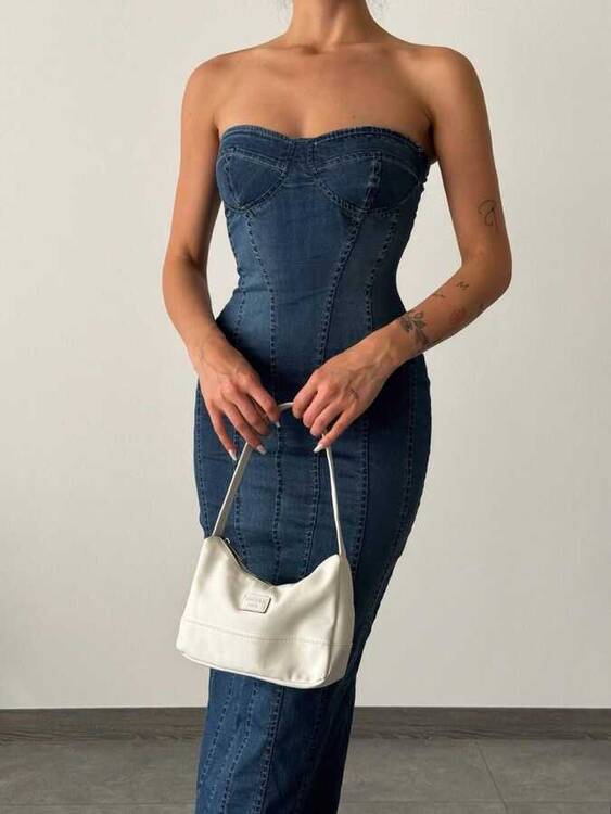 Tetra Denim Elbise - Koyu Mavi - 3