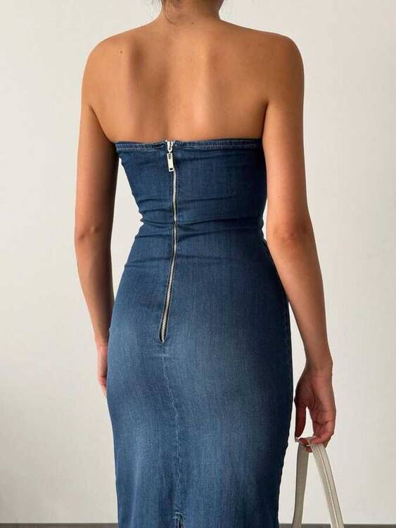 Tetra Denim Elbise - Koyu Mavi - 2