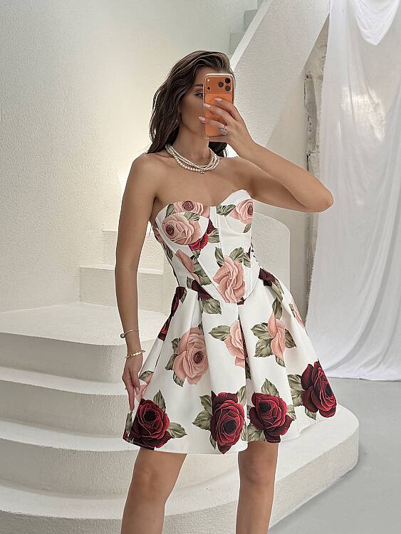 TİGER Minİ Çiçekli Elbise - Beyaz - 5