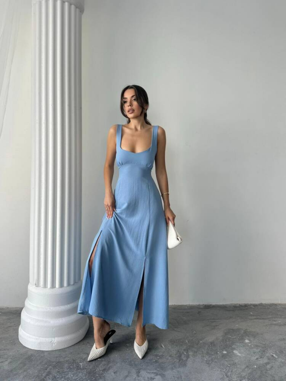 Tulip Midi Elbise - Mavi - 3