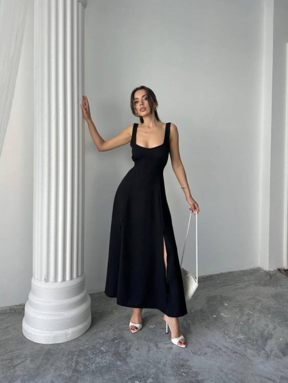 Tulip Midi Elbise - Siyah - 2