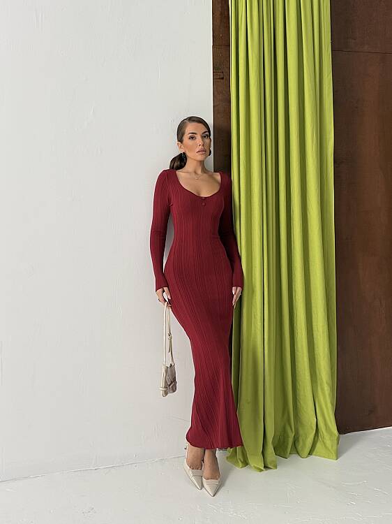 Ukuzu Triko Elbise 1819 - Bordo - 1