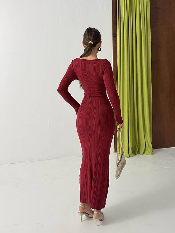 Ukuzu Triko Elbise 1819 - Bordo - 2