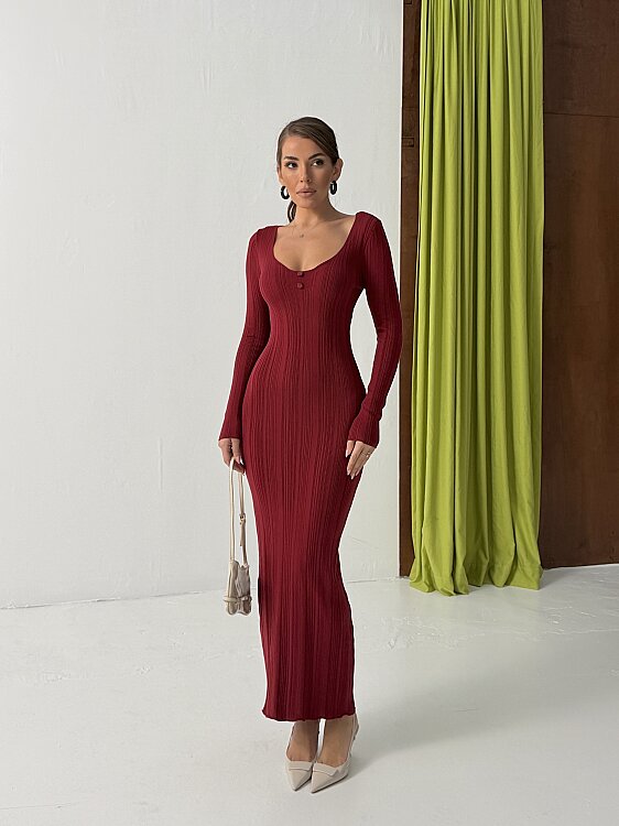 Ukuzu Triko Elbise 1819 - Bordo - 3