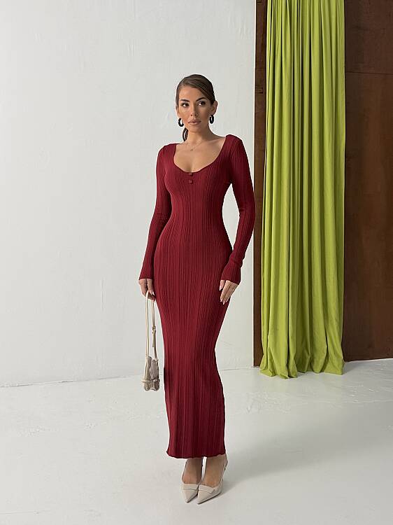 Ukuzu Triko Elbise 1819 - Bordo - 3